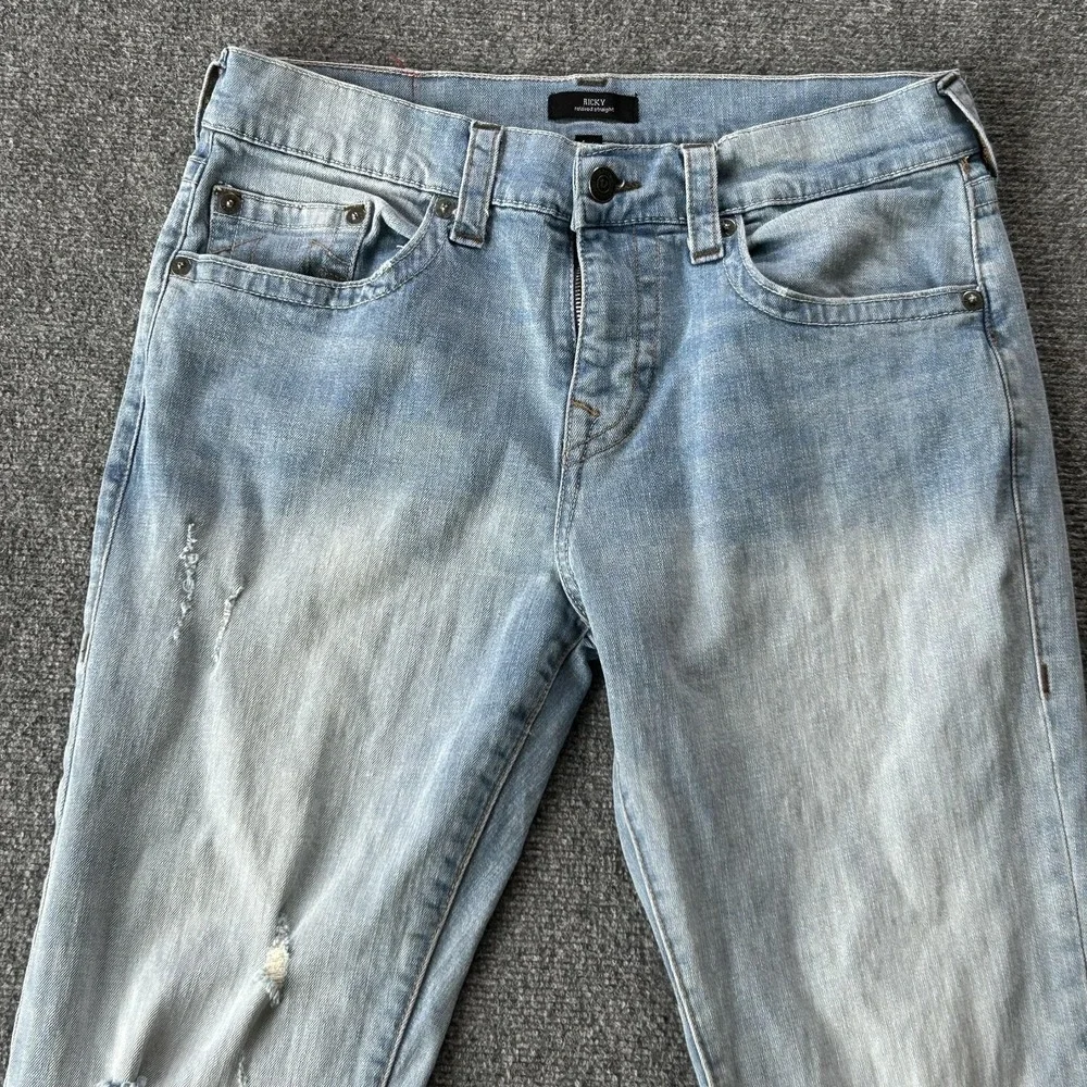 True Religion Ricky Jeans Mens 34x34 Blue Light Wash Straight Lot 2‎ No Flap